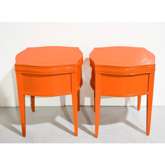 Mid Century Round Side Tables in Orange Newly Painted - A Pair For Sale - Image 10 of 12