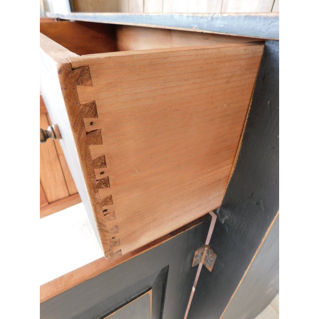 Paint Primitive Shaker Style Paint Distressed Step Back Cabinet by Ezra G Tiffin Ohio For Sale - Image 7 of 18