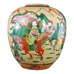 Chinese Ginger Jar Oatmeal Crackle With Polychrome Enamels Republic Era