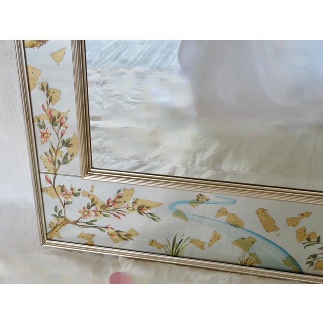 C.1970's LaBarge Chinoiserie-Style, Silver & Gold Leaf Burnished, Reverse Painted Eglomise Mirror For Sale - Image 10 of 18