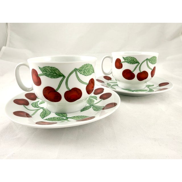 For your consideration are 2 sets of Richard Ginori Cherry teacups and saucers. This wonderful pattern is bold and...