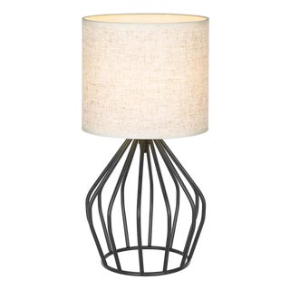 Modern Black Bedside Table Lamp With Linen Shade For Sale