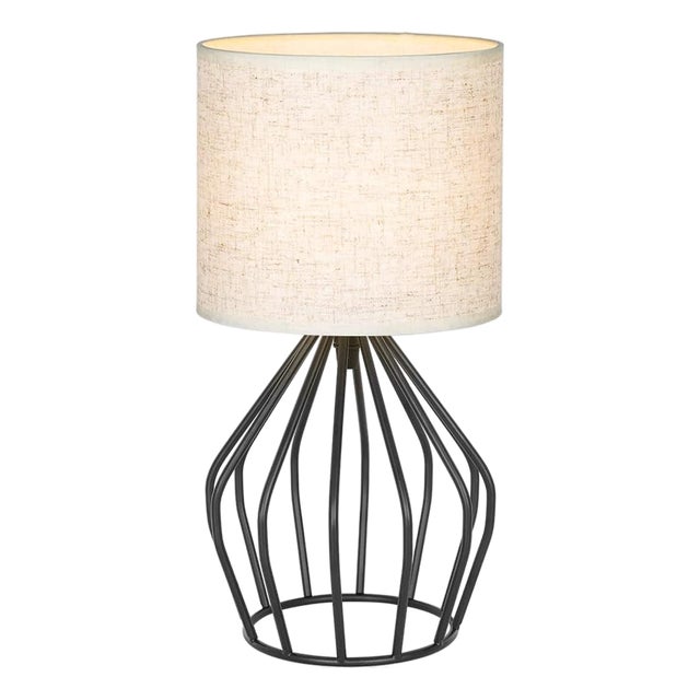Modern Black Bedside Table Lamp With Linen Shade For Sale