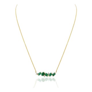 1.32ct Emerald Bar Pendant Necklace With Diamonds in 14k Yellow Gold For Sale