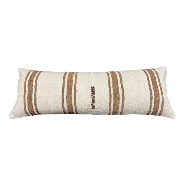 Turkish Hemp Pillow Cushion Natural Beige Brown Cushion Cover 14"x40" For Sale