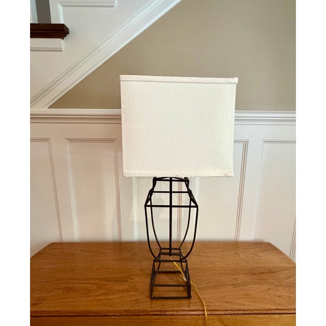 Early 2000s Open Cage Table Lamp With Shade For Sale - Image 11 of 13