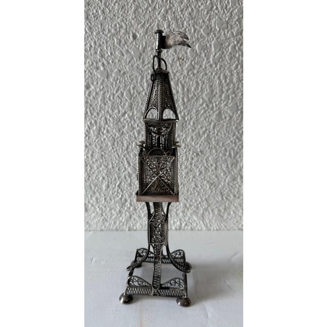 Rare 19th C Antique Silver Filigree Judaica Besamim Spice Tower Austro Hungarian For Sale - Image 9 of 12