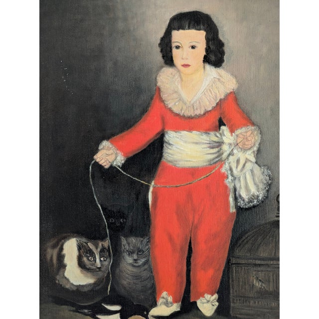 The painting is a rendition of Francisco Goya's "Manuel Osorio Manrique de Zúñiga" (1787-88), also known as "Red Boy,"...
