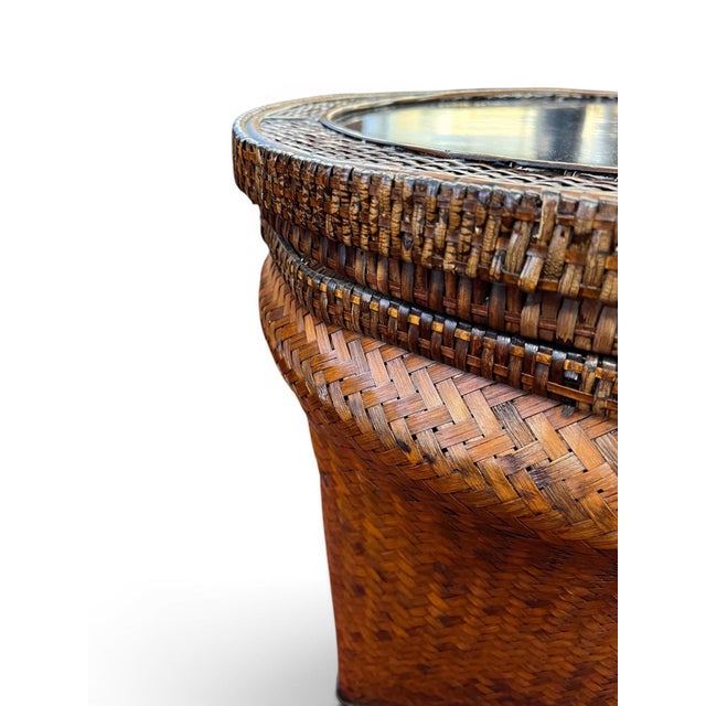 Mid-Century Boho Coastal Rattan Storage Side Tables - A Pair For Sale - Image 11 of 16