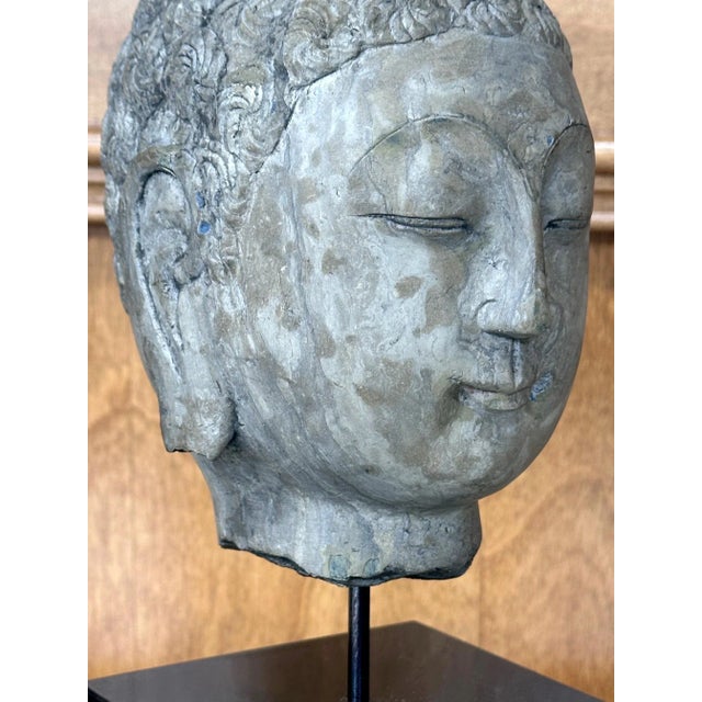 15th Century & Earlier Stone Buddha Head Chinese Qi Dynasty on Custom Stand For Sale - Image 4 of 12