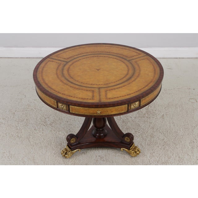 Traditional Maitland Smith Round Mahogany Leather Top Center Table For Sale - Image 3 of 17