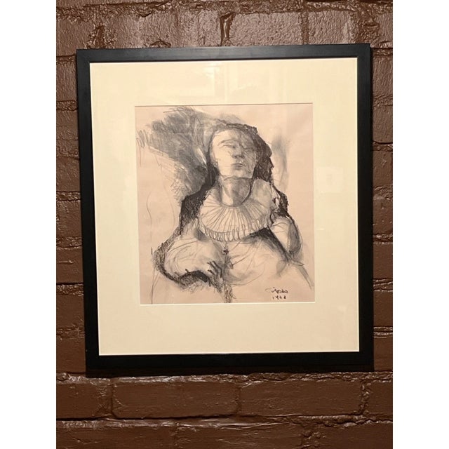 Iranian Artist Original Charcoal Drawing Signed 1362 1983 Framed Figure Art For Sale In San Francisco - Image 6 of 6
