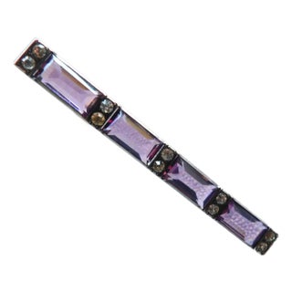 Antique Amethyst Crystal and Sterling Silver Art Deco Bar Pin For Sale