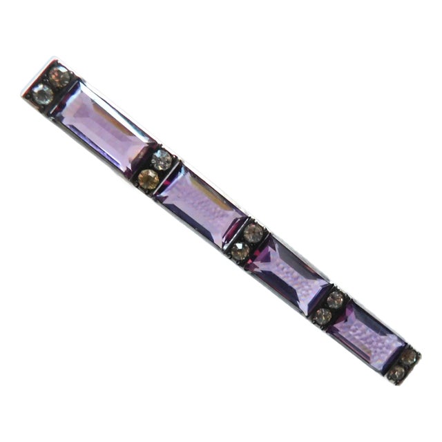 Antique Amethyst Crystal and Sterling Silver Art Deco Bar Pin For Sale