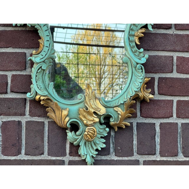 1940 French Louis XVI Green Gold Wall Mirror - 1 Pc For Sale - Image 11 of 12