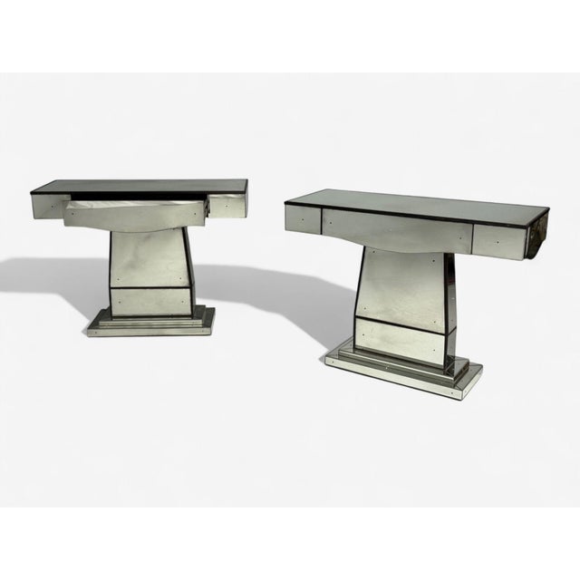 Art Deco Style, Mirrored Console Tables, Painted Wood, Distressed Glass For Sale In New York - Image 6 of 15