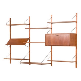 Teak Wall Unit with Desk Shelf and Bar Cabinet by Poul Cadovius, Denmark, 1960s For Sale