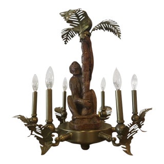 Monkey & Brass Palm Frond Leaf Six-Light Chandelier For Sale