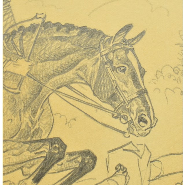 1930s Paul Brown Original Pencil C1937 Drawing Fox-Hunter Clearing Fence For Sale - Image 5 of 5