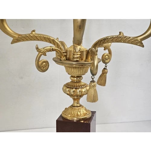 Vintage Laudarte SRL Italy Made Gilt Brass Candelabra Marble Table Lamp For Sale - Image 12 of 16