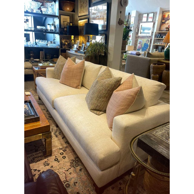 Lee Industries Lee Industries 8 Foot Two Cushion Sofa With Oak Base in White Woven Fabric For Sale - Image 4 of 12