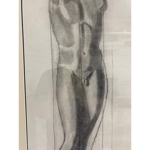 Mid-Century Charcoal on Paper Framed Male Nude Study. For Sale In Philadelphia - Image 6 of 9