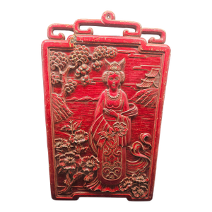 Antique Asian 3d Cinnabar-Esque Woman Wall Art