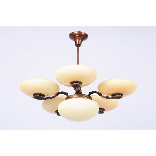 Art Deco Salon Chandelier in Brass, 1920s For Sale - Image 16 of 16