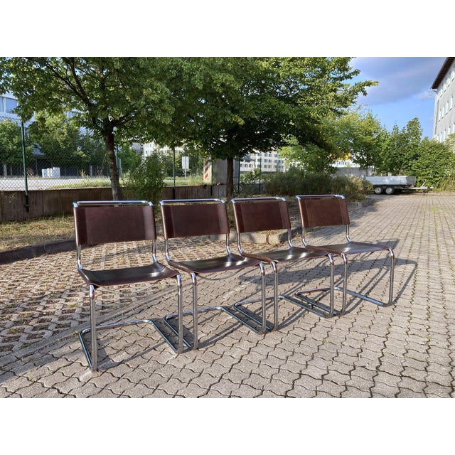 Early 21st Century Vintage Cognac Brown S33 Chairs by Mart Stam for Thonet, 2010, Set of 4 For Sale - Image 5 of 18