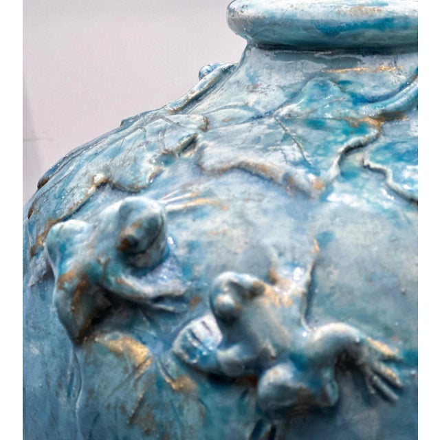 French Ceramic Lamp in Turquoise Glaze For Sale - Image 3 of 11