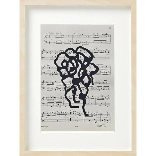 Black 14.6" by 17.3" Natural Wood Shadow Box Framed Original Drawings 'Black and White Floral Abstractions on Music Score Sheets' #4 - Wall Gallery For Sale - Image 8 of 11