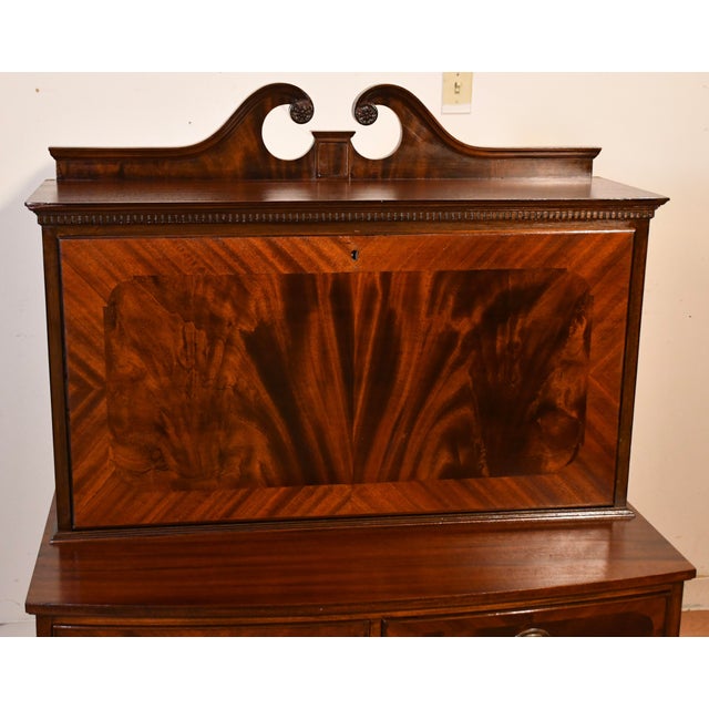 Traditional 1920 Antique English Regency Crotch Mahogany Secretary Desk Drop Front Desk For Sale - Image 3 of 15