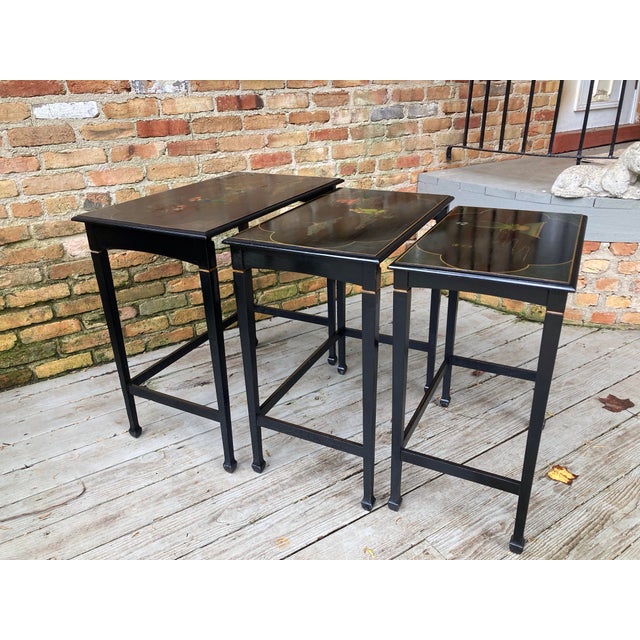 Black Chinoiserie Stately Vintage Nesting Tables - Set of 3 For Sale - Image 8 of 10