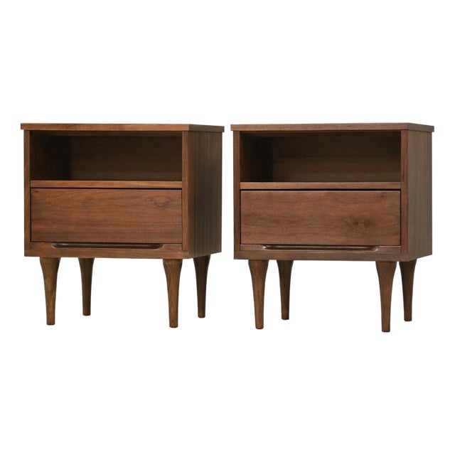 1960s Refinished Walnut Nightstands by Stanley Furniture - A Pair For Sale