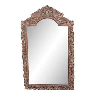 Whitewashed Carved Wood Flemish Mirror For Sale