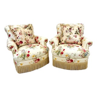 Pair of Custom Chintz Club Chairs in Scalamandré Floral Fabric For Sale