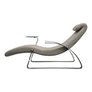 2000s Limitless Contemporary Chaise Leather Lounger With Integrated Glass Side Table For Sale