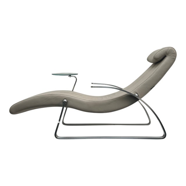 2000s Limitless Contemporary Chaise Leather Lounger With Integrated Glass Side Table For Sale