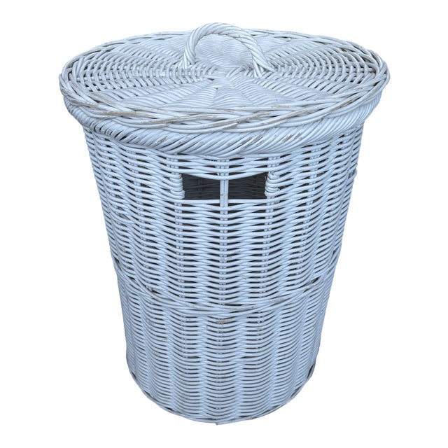Vintage White Wicker Laundry Hamper Chairish