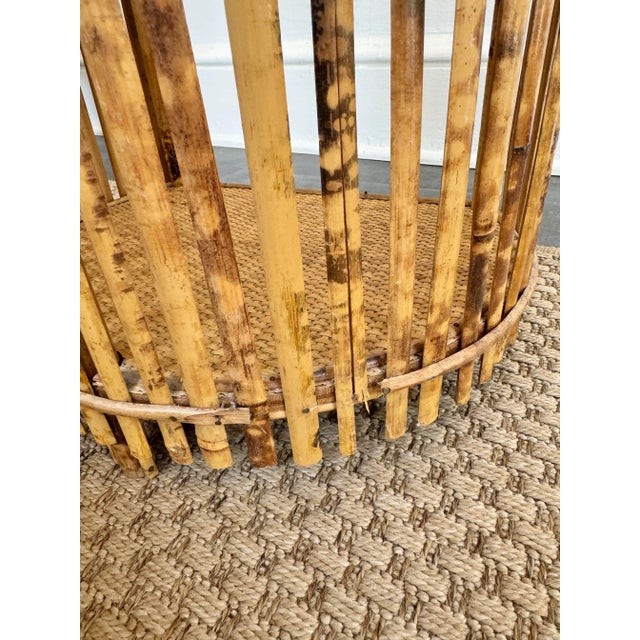 Tan Mid 20th Century Burnt Tortoise Shell Bamboo Round Shelf For Sale - Image 8 of 8