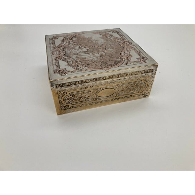 Silver Antique Silver Plated Jewelry Box Le Denicheur by Boucher Engraved by B.Wicker For Sale - Image 8 of 17