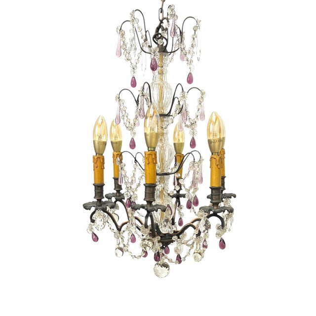 Vintage French Blown Amethist and Clear Crystal Chandelier, 1920s For Sale - Image 18 of 18