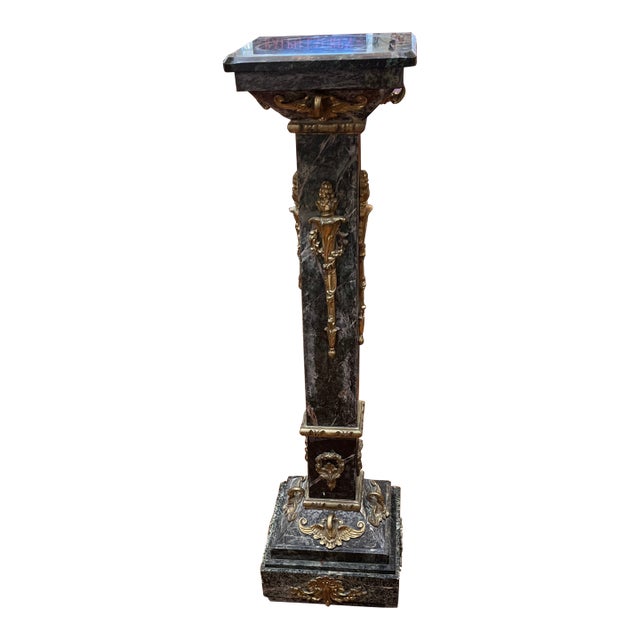1990s Antique Reproduction Marble Pedestal With Bronze Work. For Sale
