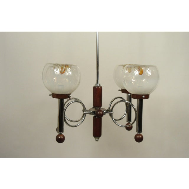 1970s Italian Mazzega Glass Chrome Chandelier For Sale - Image 4 of 12