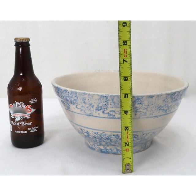 Antique American Blue Spongeware Decorated Stoneware 10 Inch Kitchen Mixing Bowl For Sale - Image 11 of 13