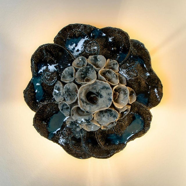 Ceramic Vintage Danish Floral Ceramic Wall Light, 1970 For Sale - Image 7 of 18