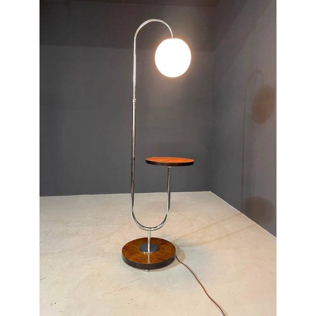 Metal Bauhaus Floor Lamp with Integrated Table by R. Slezák, Czechoslovakia, 1920s For Sale - Image 7 of 11