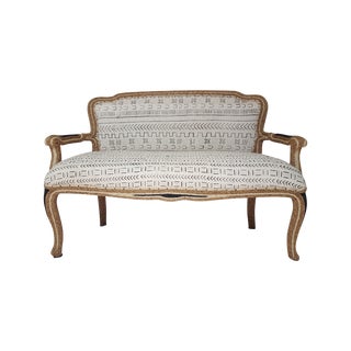 French Settee With Mudcloth & Sisal Roping For Sale