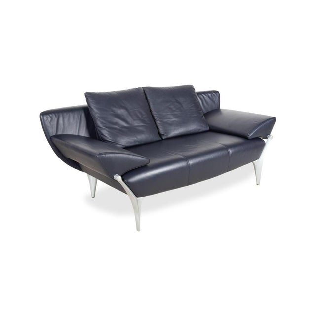 Blue 1600 2-Seater Sofa, Lounge Chair and Coffee Table in Glass and Dark Blue Leather from Rolf Benz, Set of 3 For Sale - Image 8 of 18