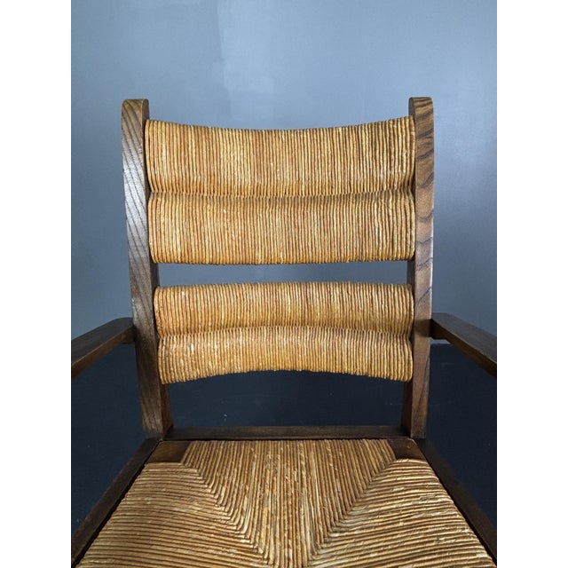 Brutalist Turned Oak and Rush Armchair in the style of Charles Dudouyt, France, 1950s For Sale - Image 18 of 18